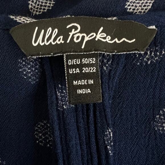 Ulla Popken Womens Tunic 20/22 Navy Blue White Print V-Neck 3/4 Sleeve Viscose - Picture 5 of 7